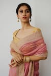 WABI SABI BY ANSHUM-RITESH_Pink Chanderi Hand Embroidered Dori Sweetheart Anchovies Saree With Blouse _Online_at_Aza_Fashions