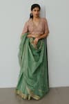 Buy_WABI SABI BY ANSHUM-RITESH_Green Chanderi Hand Embroidered Dori V Neck Anchovies Saree With Blouse_at_Aza_Fashions