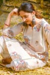 ta’assur_Beige Pure Cotton Printed Floral Notched Straight Kurta And Pant Set _Online_at_Aza_Fashions