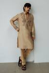 Buy_Wabi Sabi By Anshum-Ritesh_Beige Chanderi Embroidery Adams Garland Dori Work Kurta Set _at_Aza_Fashions