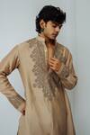 Wabi Sabi By Anshum-Ritesh_Beige Chanderi Embroidery Adams Garland Dori Work Kurta Set _Online_at_Aza_Fashions