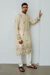 Buy Wabi Sabi By Anshum-Ritesh Beige Chanderi Embroidery Buzz Me Kurta Set at Aza Fashions Buy_Wabi Sabi By Anshum-Ritesh_Beige Chanderi Embroidery Buzz Me Kurta Set _at_Aza_Fashions