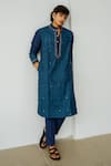 Buy Wabi Sabi By Anshum-Ritesh Blue Chanderi Embroidery, Sequins Diamond Ogee Kurta Set at Aza Fashions Buy_Wabi Sabi By Anshum-Ritesh_Blue Chanderi Embroidery, Sequins Diamond Ogee Kurta Set _at_Aza_Fashions