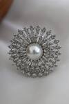 Shop_Paisley Pop_Silver Plated Cubic Zirconia And Shell Pearls Ring_at_Aza_Fashions