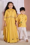 Vivedkids_Yellow Crepe Tassels Parrot Print Jacket Anarkali Set _Online_at_Aza_Fashions