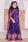 Buy_Vivedkids_Purple Fabric- Crepe Embroidered Floral Kalamkari Kurta Pleated Lehenga Set _at_Aza_Fashions