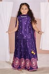 Shop_Vivedkids_Purple Fabric- Crepe Embroidered Floral Kalamkari Kurta Pleated Lehenga Set _at_Aza_Fashions