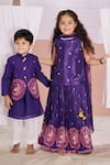 Shop_Vivedkids_Purple Fabric- Crepe Embroidered Floral Kalamkari Kurta Pleated Lehenga Set _Online_at_Aza_Fashions