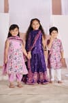 Vivedkids_Purple Fabric- Crepe Embroidered Floral Kalamkari Kurta Pleated Lehenga Set _at_Aza_Fashions