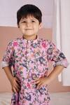 Vivedkids_Purple Cotton Kalamkari Kurta Pyjama Set _Online_at_Aza_Fashions