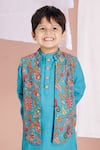 Buy_Vivedkids_Blue Cotton Embroidery Kalamkari Bundi Pant Set _Online_at_Aza_Fashions