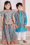 Shop_Vivedkids_Blue Cotton Embroidery Kalamkari Bundi Pant Set _Online_at_Aza_Fashions