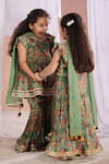 Shop_Vivedkids_Green Linen Embroidery Fish Kalamkari Lehenga Set _at_Aza_Fashions