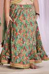 Vivedkids_Green Linen Embroidery Fish Kalamkari Lehenga Set _Online_at_Aza_Fashions
