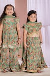 Vivedkids_Green Linen Embroidery Fish Kalamkari Lehenga Set _at_Aza_Fashions