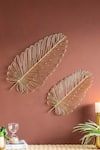 Buy_Logam_Gold Mild Steel Wired Work Palm Leaf Wall Decor 2 Pcs Set_at_Aza_Fashions