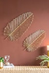 Logam_Gold Mild Steel Wired Work Palm Leaf Wall Decor 2 Pcs Set_Online_at_Aza_Fashions