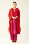 Buy_KORA_Fuchsia Kurta And Pant Silk Chanderi Embroidery Floral Applique Set  _at_Aza_Fashions