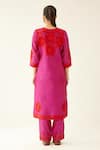 Shop_KORA_Fuchsia Kurta And Pant Silk Chanderi Embroidery Floral Applique Set  _at_Aza_Fashions