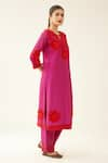 Buy_KORA_Fuchsia Kurta And Pant Silk Chanderi Embroidery Floral Applique Set  _Online_at_Aza_Fashions