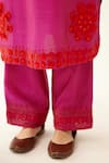 KORA_Fuchsia Kurta And Pant Silk Chanderi Embroidery Floral Applique Set  _at_Aza_Fashions