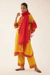 Buy_KORA_Gold Kurta And Pant Silk Chanderi Embroidery Floral Yoke Set  _at_Aza_Fashions