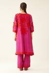 Shop_KORA_Fuchsia Kurta And Pant Silk Chanderi Embroidery Floral Applique Set  _at_Aza_Fashions