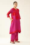 Buy_KORA_Fuchsia Kurta And Pant Silk Chanderi Embroidery Floral Applique Set  _Online_at_Aza_Fashions