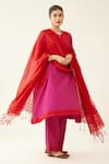 Buy_KORA_Fuchsia Kurta And Pant Silk Chanderi Embroidery Floral Applique Set  