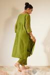 Shop_Sarang Kaur_Green Kurta And Pant Chanderi Silk Hand Embroidery Floral V Neck Dhuleti With_at_Aza_Fashions