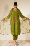 Buy_Sarang Kaur_Green Organza Silk Hand Embroidery Floral Dhuleti Dupatta _at_Aza_Fashions