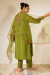 Shop_Sarang Kaur_Green Organza Silk Hand Embroidery Floral Dhuleti Dupatta _at_Aza_Fashions