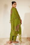 Buy_Sarang Kaur_Green Organza Silk Hand Embroidery Floral Dhuleti Dupatta _Online_at_Aza_Fashions