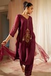 Sarang Kaur_Purple Kurta And Pant Chanderi Silk Hand Embroidery Dhuleti Placement With _at_Aza_Fashions