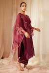 Buy_Sarang Kaur_Purple Organza Silk Hand Embroidery Floral Dhuleti Dupatta _Online_at_Aza_Fashions