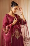 Shop_Sarang Kaur_Purple Organza Silk Hand Embroidery Floral Dhuleti Dupatta _Online_at_Aza_Fashions