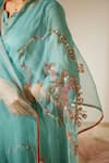 Sarang Kaur_Blue Organza Silk Hand Embroidery Floral Vrinda Dupatta _at_Aza_Fashions