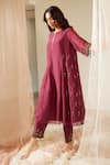 Sarang Kaur_Purple Chanderi Silk Hand Embroidered Sequin Poornima Thread Kurta And Pant Set_Online_at_Aza_Fashions