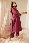 Buy_Sarang Kaur_Purple Chanderi Silk Hand Embroidered Sequin Poornima Thread Kurta And Pant Set_Online_at_Aza_Fashions