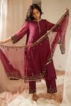 Buy_Sarang Kaur_Purple Organza Silk Hand Embroidered Sequin Poornima Bordered Dupatta_at_Aza_Fashions