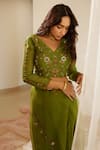 Shop_Sarang Kaur_Green Saree Organza Silk Hand Dhuleti Vintage With Unstitched Blouse Piece_Online_at_Aza_Fashions