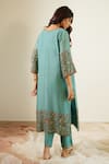 Shop_Sarang Kaur_Blue Chanderi Silk Embroidery Sequin V Neck A-line Kurta And Pant Set _at_Aza_Fashions