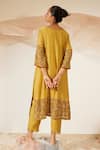 Shop_Sarang Kaur_Yellow Chanderi Silk Embroidery Sequin V Neck Straight Kurta And Pant Set_at_Aza_Fashions