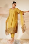 Buy_Sarang Kaur_Yellow Organza Silk Embroidery Sequin Blossom Dupatta _at_Aza_Fashions