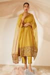 Shop_Sarang Kaur_Yellow Organza Silk Embroidery Sequin Blossom Dupatta _at_Aza_Fashions