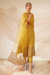 Sarang Kaur_Yellow Organza Silk Embroidery Sequin Blossom Dupatta _Online_at_Aza_Fashions