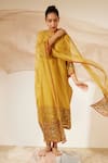 Buy_Sarang Kaur_Yellow Organza Silk Embroidery Sequin Blossom Dupatta _Online_at_Aza_Fashions