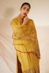 Sarang Kaur_Yellow Organza Silk Embroidery Sequin Blossom Dupatta _at_Aza_Fashions