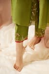 Sarang Kaur_Green Chanderi Silk Embroidery Sequin V Neck Thread Work Kurta And Pant Set_at_Aza_Fashions