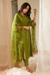 Buy_Sarang Kaur_Green Organza Silk Embroidery Sequin Floral Bloom Dupatta _at_Aza_Fashions